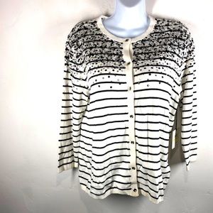NWT Rafaella white and black stripe cardigan with sequins size medium petite
